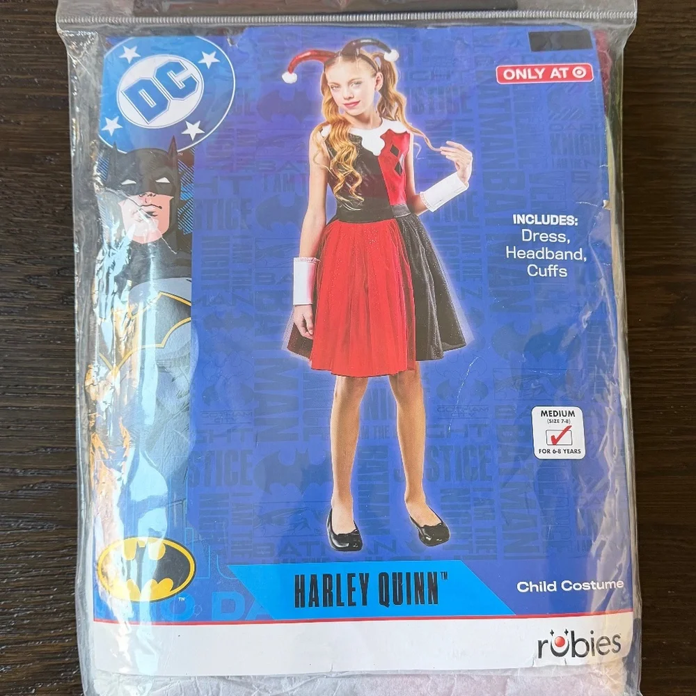 NWT Girls DC Comics HARLEY QUINN Dress Halloween Costume Size Medium 7/8